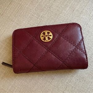 Tory Burch Maroon Quilted Leather Wallet